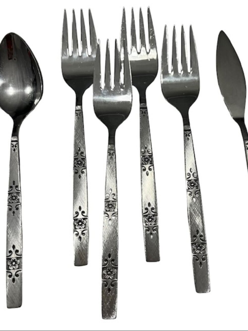 6 Piece Oneida Orlando Pattern Salad Forks, Spoon, Master Butter Knife Flatware